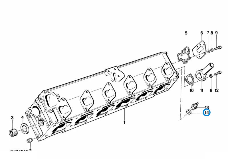 BMW parts diagram with part 07119963130 (Gasket Ring 12x15.5mm) highlighted in the cylinder head assembly