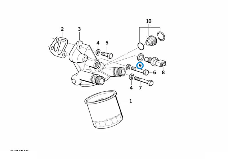 BMW parts diagram with part 07119963130 (Gasket Ring 12x15.5mm) highlighted in the lubrication system oil filter assembly