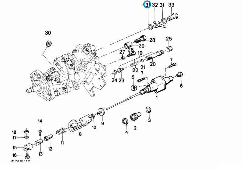 BMW parts diagram with part 07119963130 (Gasket Ring 12x15.5mm) highlighted in the mechanical regulation assembly