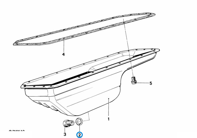 BMW parts diagram with part 07119963151 (Gasket Ring 7x12mm) highlighted in the oil level indicator assembly