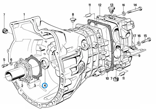 BMW parts diagram with part 07119965060 (Front Gearbox Housing Oil Seal - ZF S5-16 / Getrag 235) highlighted in the zf s5 16 housing attaching parts assembly
