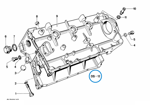BMW parts diagram with part 11111734114 (Engine Block Gasket Set – M10 / M20) highlighted in the engine block assembly