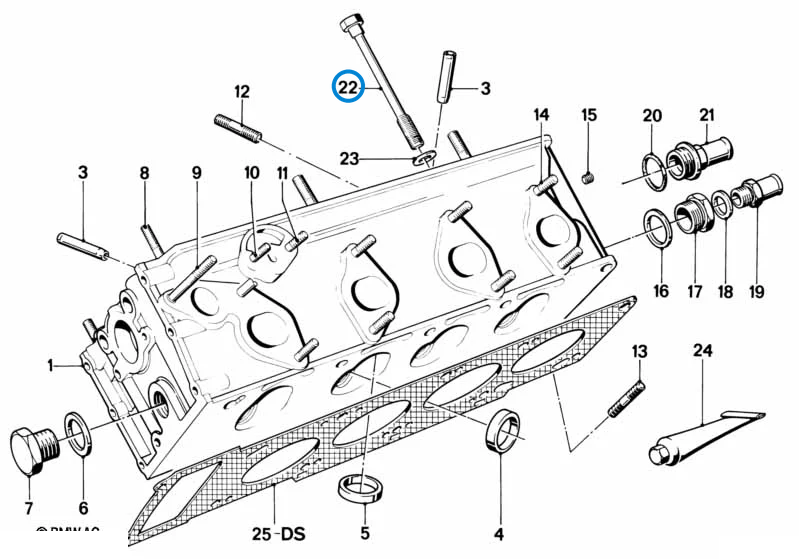 BMW parts diagram with part 11120621144 (Cylinder Head Hex Bolt - M10) highlighted in the cylinder head assembly