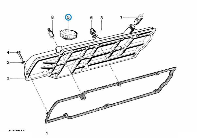 BMW parts diagram with part 11121716993 (Oil Filler Cap) highlighted in the cylinder head cover assembly