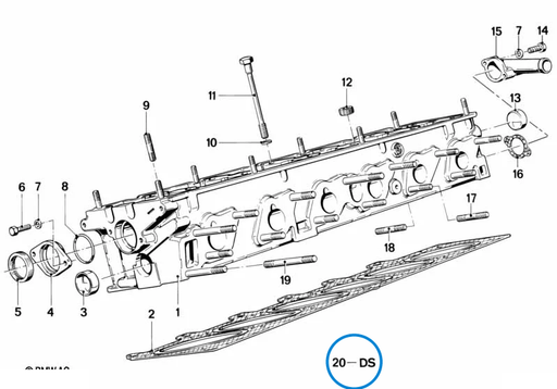 BMW parts diagram with part 11129059240 (Cylinder Head Gasket Set - M20 2.5L) highlighted in the cylinder head assembly