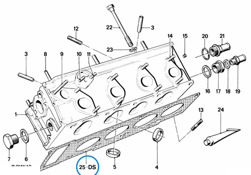 BMW parts diagram with part 11129065554 (Cylinder Head Gasket Set – M10 (Standard)) highlighted in the cylinder head assembly