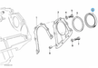 BMW parts diagram with part 11142249533 (Rear Crankshaft Shaft Seal – All Models) highlighted in the engine block mounting parts assembly