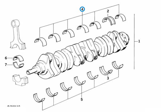 BMW parts diagram with part 11211706847 highlighted in the crankshaft with bearing shells assembly