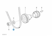 BMW parts diagram with part 11231709638 (Fan Belt - 10x865mm) highlighted in the fan belt drive assembly