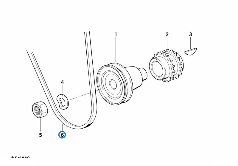 BMW parts diagram with part 11231709638 (Fan Belt - 10x865mm) highlighted in the fan belt drive assembly