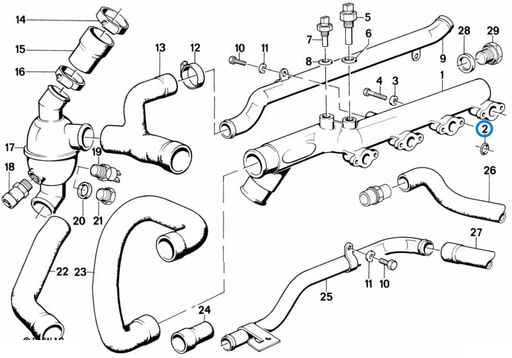 BMW parts diagram with part 11411304178 highlighted in the cooling system thermostat water hoses assembly