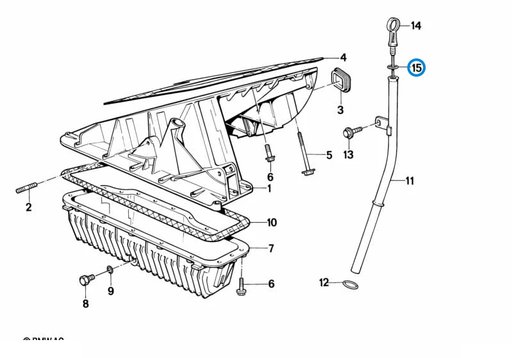 BMW parts diagram with part 11431717666 (O-ring for Dipstick) highlighted in the oil pan dipstick assembly