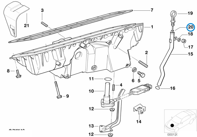 BMW parts diagram with part 11431717666 (O-ring for Dipstick) highlighted in the oil pan oil level indicator assembly
