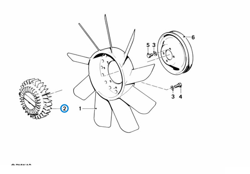 BMW parts diagram with part 11521723918 (Fan Clutch - All Models) highlighted in the cooling system fan fan coupling assembly
