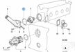 BMW parts diagram with part 11531265084 (O-ring for Thermostat Housing) highlighted in the water pump thermostat assembly