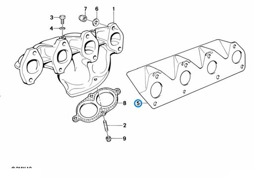 BMW parts diagram with part 11621716703 (Exhaust Manifold Gasket - M40 / M43) in the exhaust manifold assembly