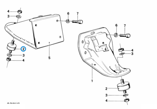 BMW parts diagram with part 11811132321 (Engine Mount - M20 / M21) in the engine suspension damper assembly