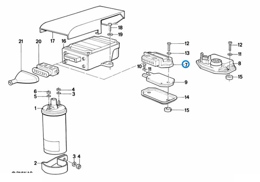BMW parts diagram with part 12141266702 (Ignition Module - M10 / M20 / M30) in the ignition coil assembly