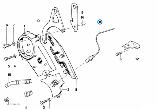 BMW parts diagram showing Pulse Generator (Crank Position Sensor) - M20 / M40 12141720856 in the timing cover upper assembly