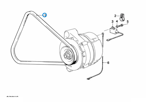 BMW parts diagram with part 12311268675 (Fan Belt 10x875mm) in the fan belt assembly