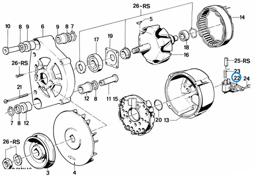 BMW parts diagram with part 12311726022 (Alternator Voltage Regulator) highlighted in the alternator individual parts assembly