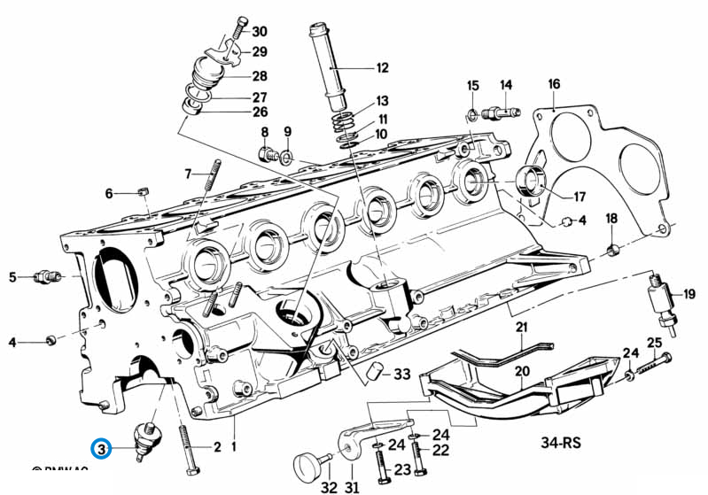 BMW parts diagram with part 12618611273 (Oil Pressure Switch) highlighted in the engine block assembly