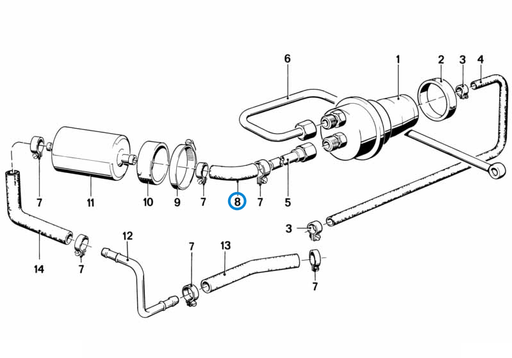 BMW parts diagram with part 16121180399 (Fuel Hose) highlighted in the fuel supply filter assembly