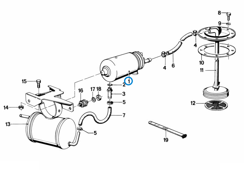BMW parts diagram with part 16141178751 (Bosch Fuel Pump - M10 / M40 / M20 / M30) highlighted in the fuel pump fuel filter assembly