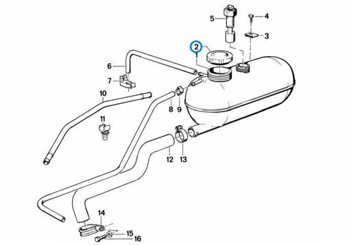BMW parts diagram with part 17114379047 (Radiator Cap) highlighted in the expansion tank assembly