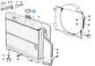 BMW parts diagram with part 17114379047 (Radiator Cap) highlighted in the radiator frame assembly