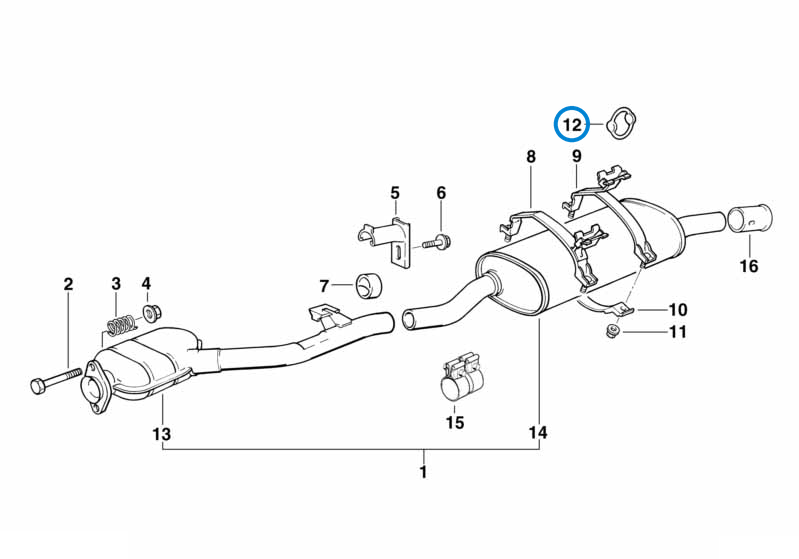 BMW parts diagram with part 18211712838 (Exhaust Hanger) highlighted in the exhaust system rear assembly