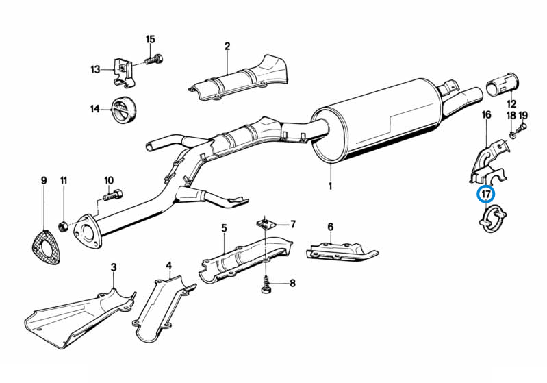 BMW parts diagram with part 18211712838 (Exhaust Hanger) highlighted in the exhaust system assembly