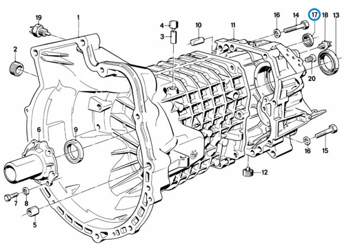 BMW parts diagram with part 23128677736 (Gearbox Shaft Seal) highlighted in the getrag 240 housing attaching parts assembly