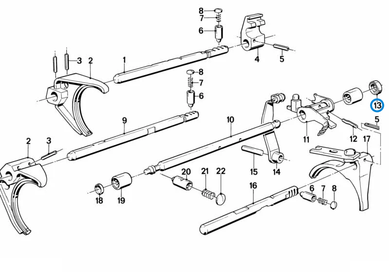BMW parts diagram with part 23128677736 (Gearbox Shaft Seal) highlighted in the zf s5 16 inner gear shifting parts assembly