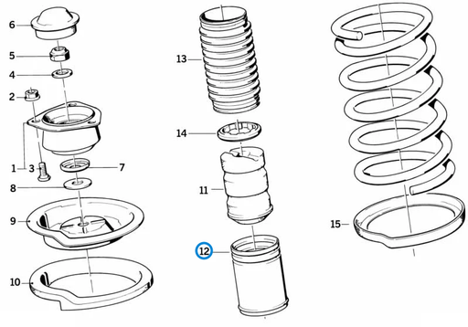 BMW parts diagram with part 31331134314 (Spring Strut Protection Tube) highlighted in the guide support spring pad attaching parts assembly