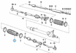 BMW parts diagram with part 32111127104 (Steering Rack Rubber Boot) highlighted in the steering linkage tie rods assembly