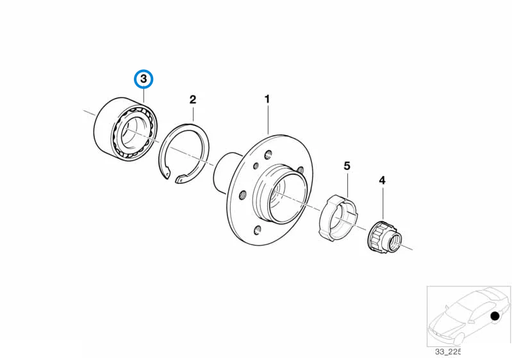 BMW parts diagram with part 33416762317 (FAG Rear Wheel Bearing Kit - ABS Models) highlighted in the side shaft wheel bearings assembly