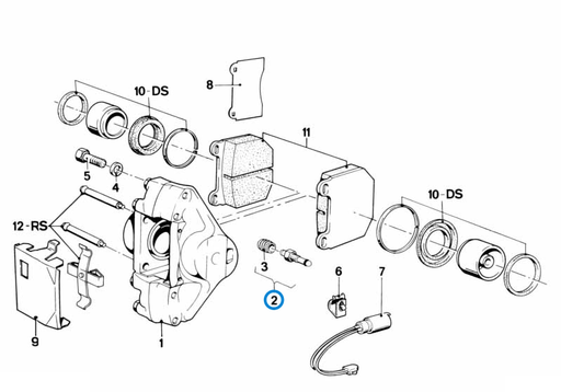 BMW parts diagram with part 34111153197 (Caliper Bleed Valve – M7 (38mm Length)) highlighted in the front brake pad wear sensor ate assembly