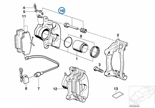 BMW parts diagram showing Girling Front Caliper Slide Pin Kit 34111161936 in the front brake pad wear sensor assembly
