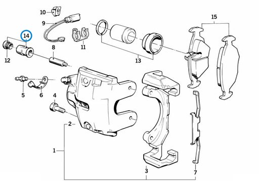 BMW parts diagram showing ATE Caliper Slide Pin Kit 34216869617 in the front brake pad wear sensor assembly