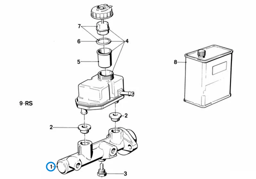 BMW parts diagram showing Brembo Brake Master Cylinder 34311157206 in the brake master cylinder and expansion tank assembly