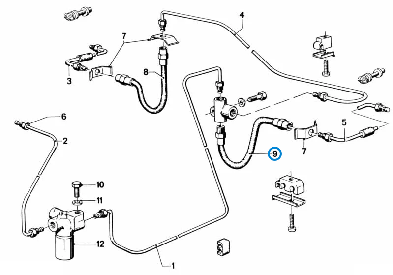 BMW parts diagram showing Brembo Rear Brake Hose, Outer 34321159881 in the rear brake pipe assembly