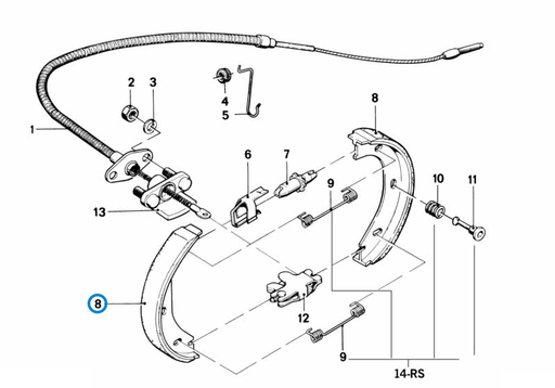 BMW parts diagram showing Brembo Rear Handbrake Shoes 34411159467 in the parking brake shoes assembly