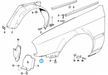 BMW parts diagram with part 41351968489 (E30 left front wing repair section) highlighted in the front side panel assembly