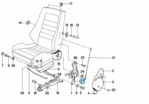 BMW parts diagram with part 52101916601 (Stabilus Gas Spring for Vertical Seat Height Adjustment) highlighted in the recaro sports seat part assembly