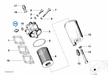 BMW parts diagram with part 61311243414 (Oil Pressure Switch) highlighted in the lubrication system oil filter assembly