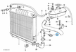 BMW parts diagram with part 61311364272 (Radiator Temperature Switch) highlighted in the radiator expansion tank frame assembly