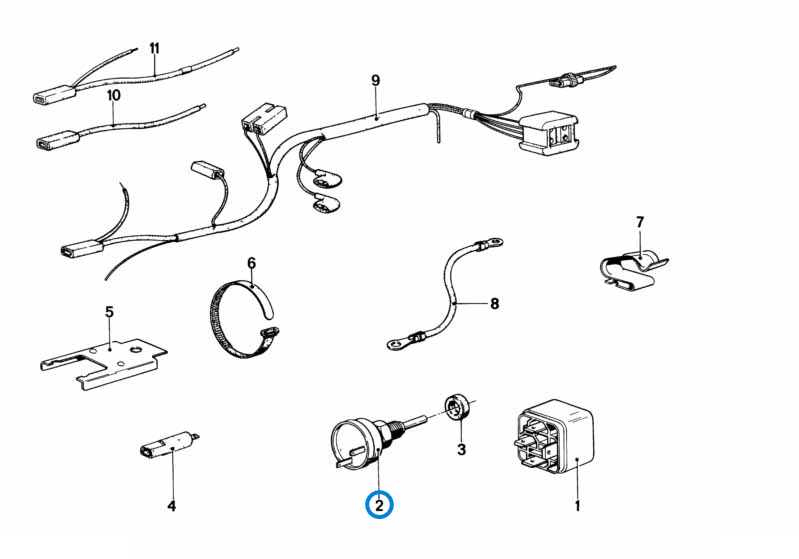 BMW parts diagram with part 61311364273 (Radiator Temperature Switch) highlighted in the air cond syst relais switch wiring set assembly