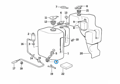 BMW parts diagram with part 61311388548 (Washer Fluid Sensor - Late) highlighted in the single parts for head lamp cleaning assembly