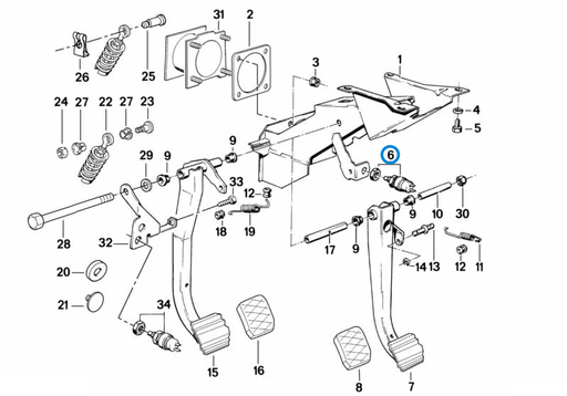 BMW parts diagram with part 61318360420 (Brake Light Switch) highlighted in the pedals stop light switch assembly